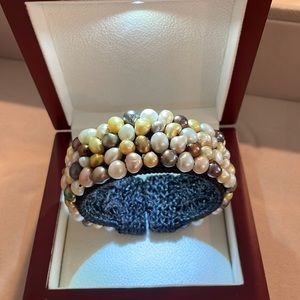 Multicolor Freshwater Pearl Cuff Woven Brown Bracelet Natural
